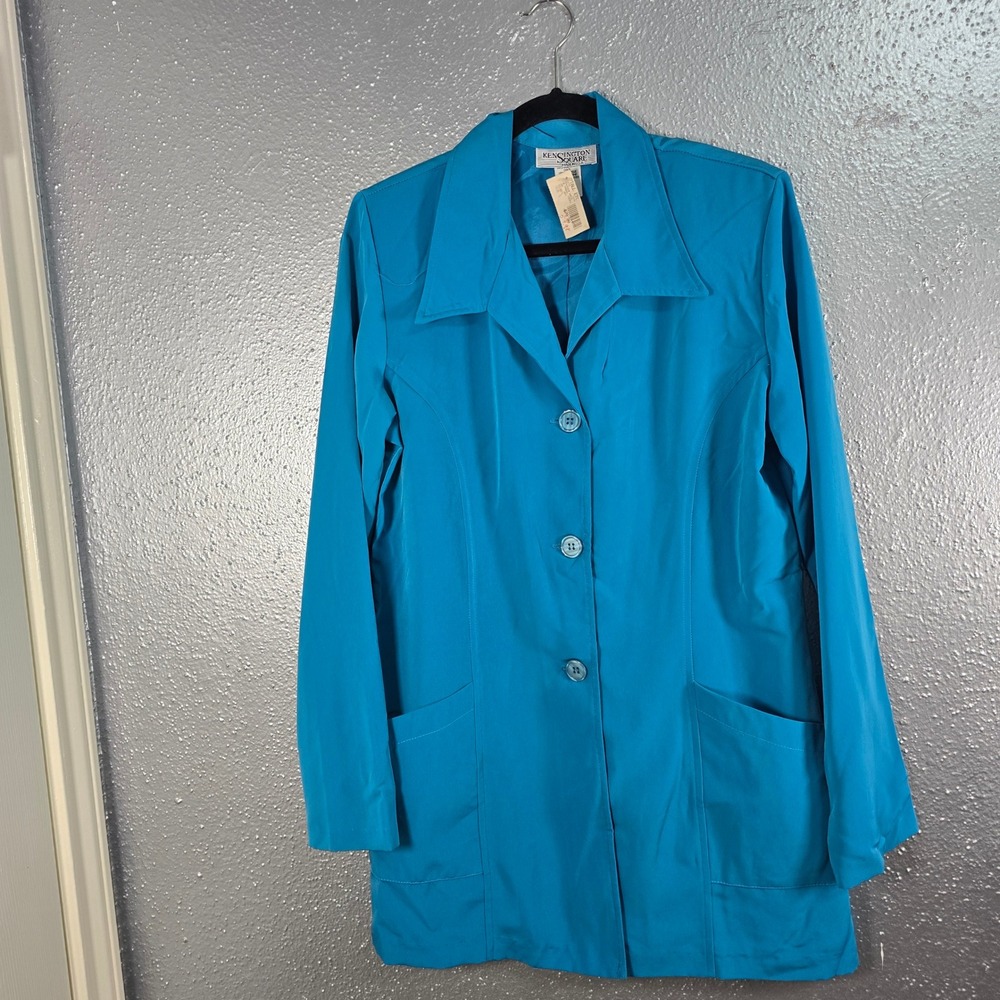 Kensington Square Womens Turquoise Blue Longline 3-Button Blazer Jacket Size S T
